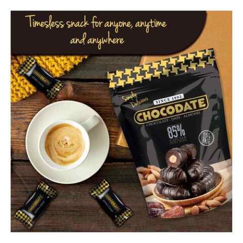 Chocodate Dates and Almonds Handmade Gluten Free 85% Extra Dark Chocolate 90g - Image 2